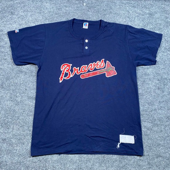 Russell Athletic Other - Vintage Russell Athletic Atlanta Braves Henley‎ Shirt Navy Blue XL Made in USA
